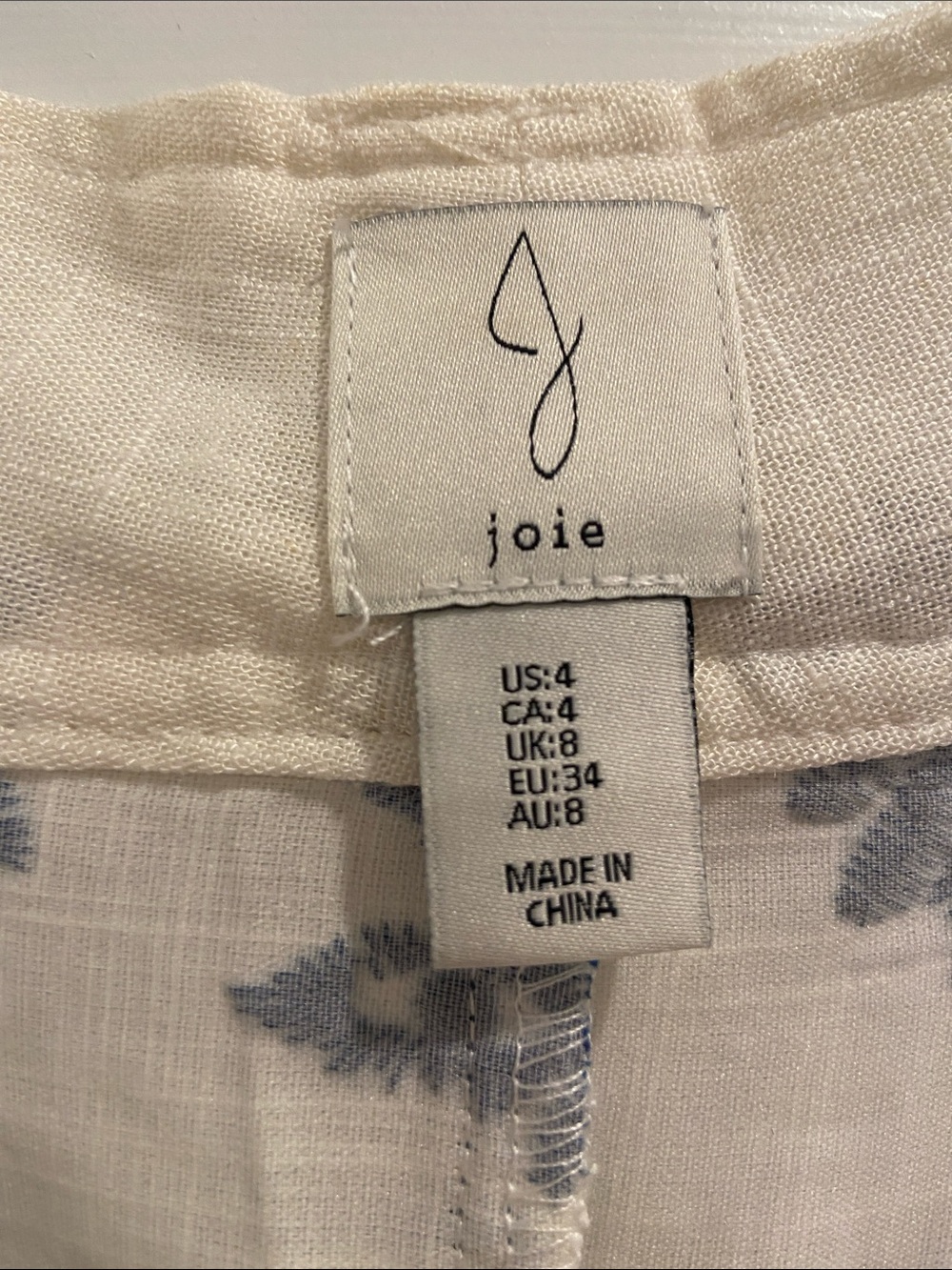 Joie Cream Wide-Leg Printed Ankle Pants with Blue Motif - Picture 4 of 5
